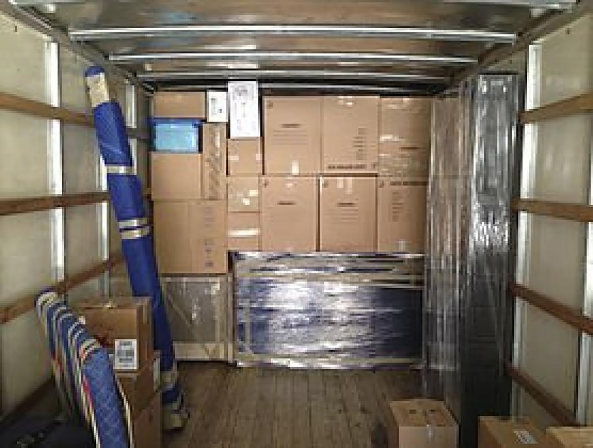 Moving truck loaded with boxes